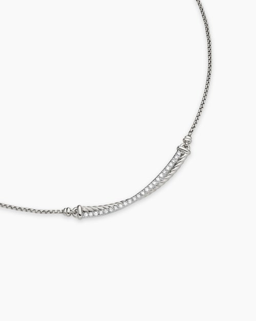 Womens Crossover Bar Necklace in Sterling Silver with Diamonds