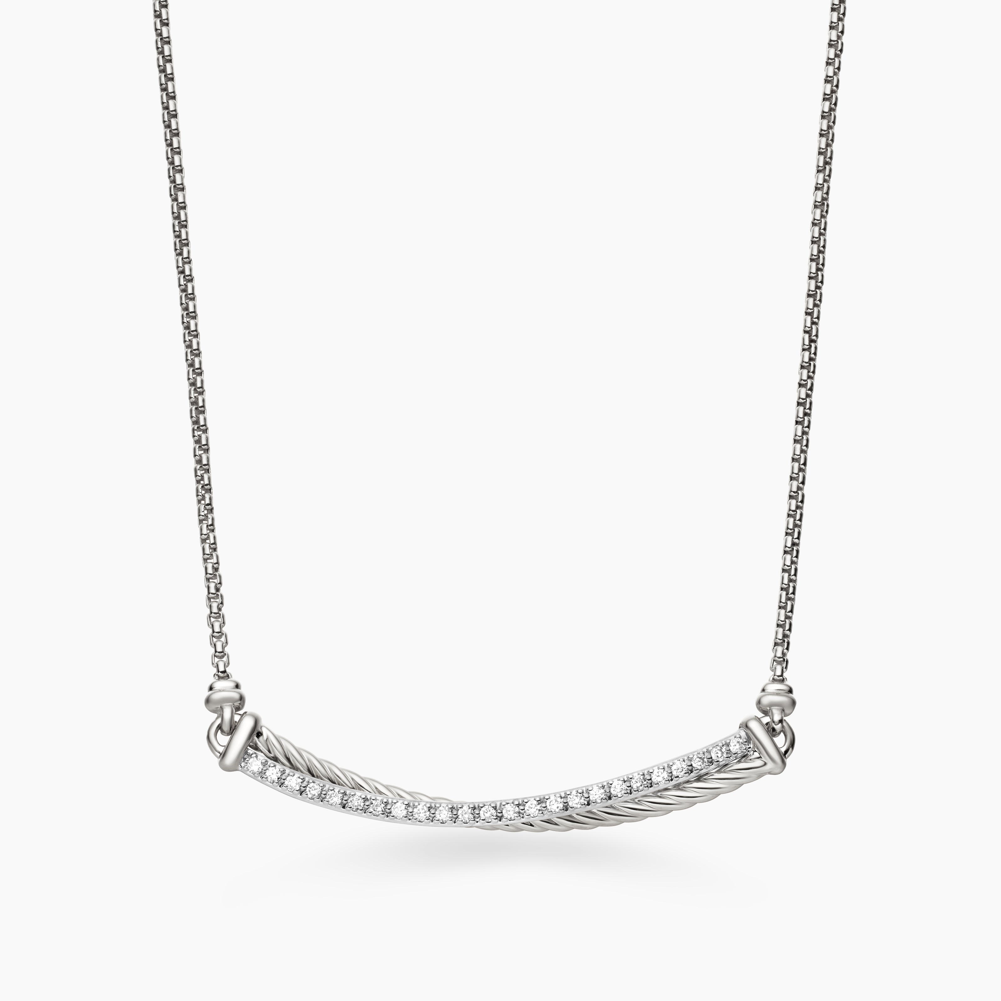 Womens Crossover Bar Necklace in Sterling Silver with Diamonds