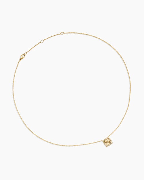 Womens Petite Chatelaine® Pavé Bezel Pendant Necklace in 18K Yellow Gold with Champagne Citrine and Diamonds, 7mm