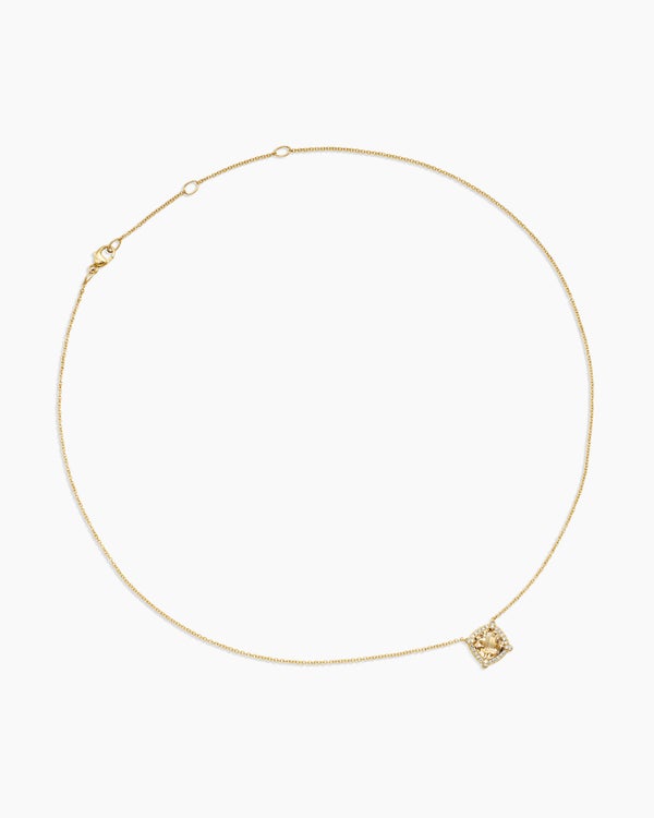 Petite Chatelaine® Pavé Bezel Pendant Necklace in 18K Yellow Gold with Champagne Citrine and Diamonds, 7mm