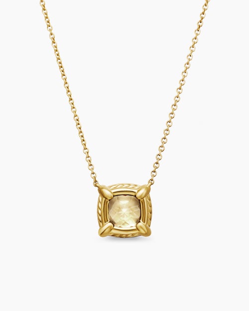 Womens Petite Chatelaine® Pavé Bezel Pendant Necklace in 18K Yellow Gold with Champagne Citrine and Diamonds, 7mm