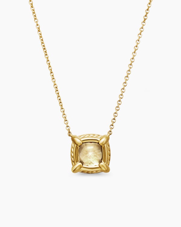 Petite Chatelaine® Pavé Bezel Pendant Necklace in 18K Yellow Gold with Champagne Citrine and Diamonds, 7mm