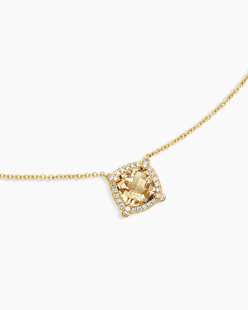 Womens Petite Chatelaine® Pavé Bezel Pendant Necklace in 18K Yellow Gold with Champagne Citrine and Diamonds, 7mm