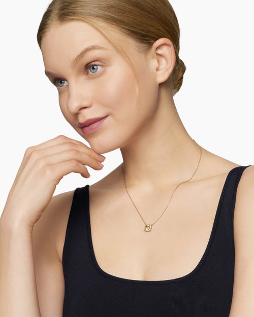 Womens Petite Chatelaine® Pavé Bezel Pendant Necklace in 18K Yellow Gold with Champagne Citrine and Diamonds, 7mm