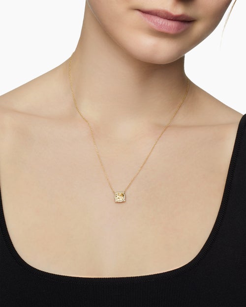 Womens Petite Chatelaine® Pavé Bezel Pendant Necklace in 18K Yellow Gold with Champagne Citrine and Diamonds, 7mm