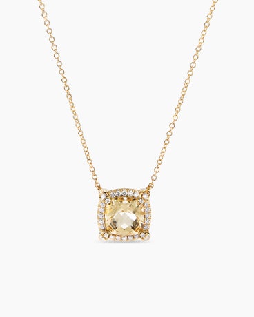 Petite Chatelaine® Pavé Bezel Pendant Necklace in 18K Yellow Gold with Champagne Citrine and Diamonds, 7mm