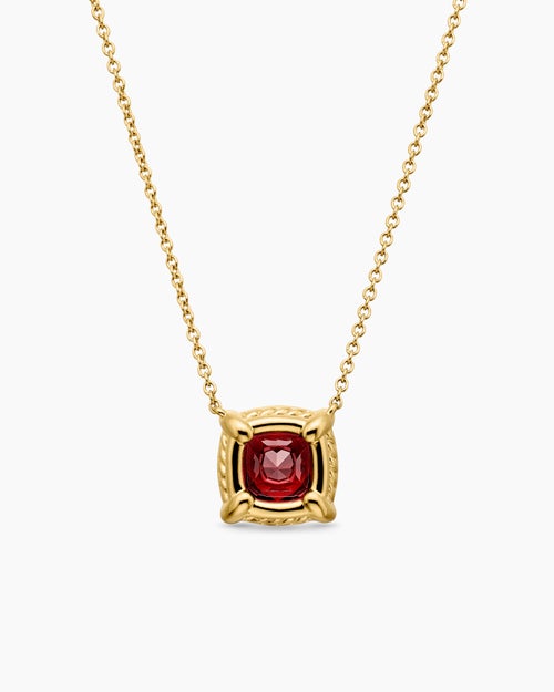 Womens Petite Chatelaine® Pavé Bezel Pendant Necklace in 18K Yellow Gold with Garnet and Diamonds, 7mm