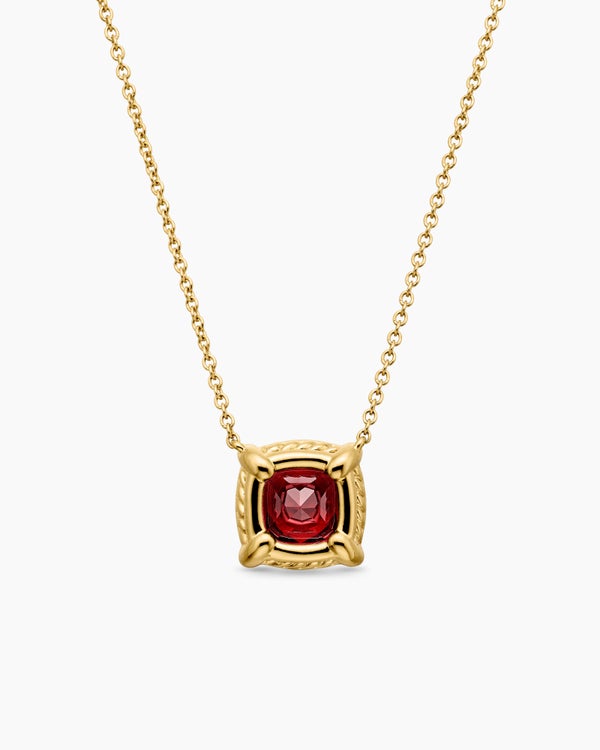 Petite Chatelaine® Pavé Bezel Pendant Necklace in 18K Yellow Gold with Garnet and Diamonds, 7mm