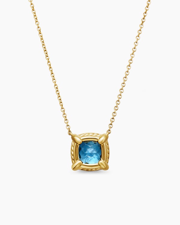 Petite Chatelaine® Pavé Bezel Pendant Necklace in 18K Yellow Gold with Hampton Blue Topaz and Diamonds, 7mm