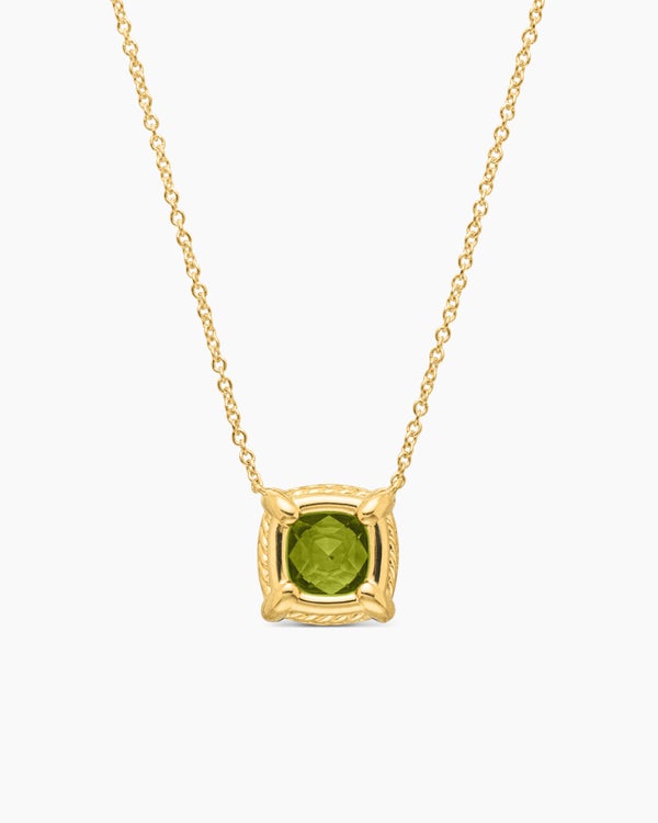 Petite Chatelaine® Pavé Bezel Pendant Necklace in 18K Yellow Gold with Peridot and Diamonds, 7mm