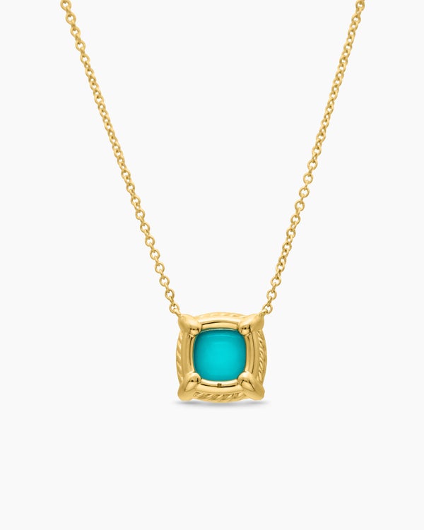 Collier pendentif Petite Chatelaine® pavé chaton en or jaune 18 carats avec turquoise et diamants, 7 mm