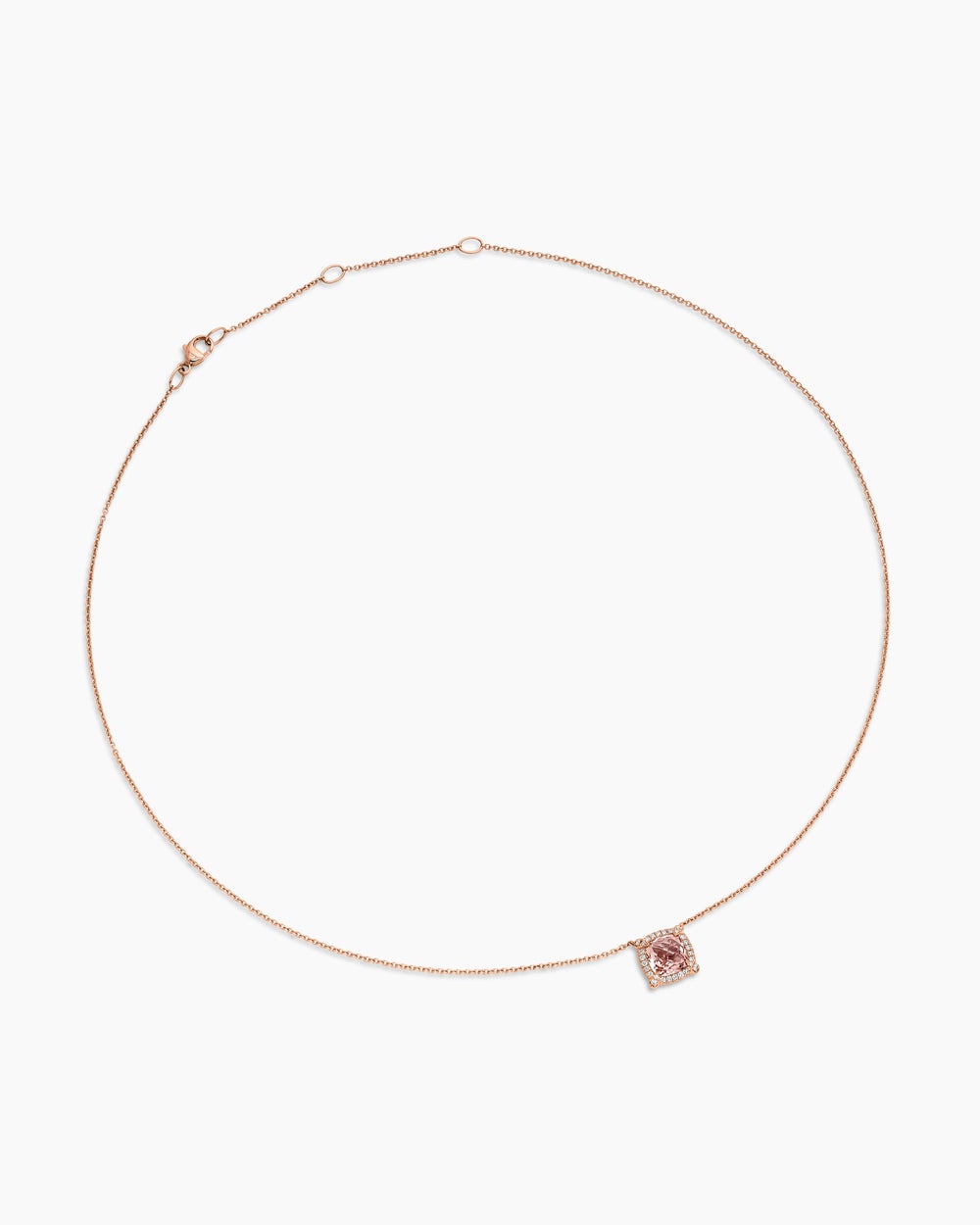 Womens Petite Chatelaine® Pavé Bezel Pendant Necklace in 18ct Rose Gold with Morganite and Diamonds, 7mm
