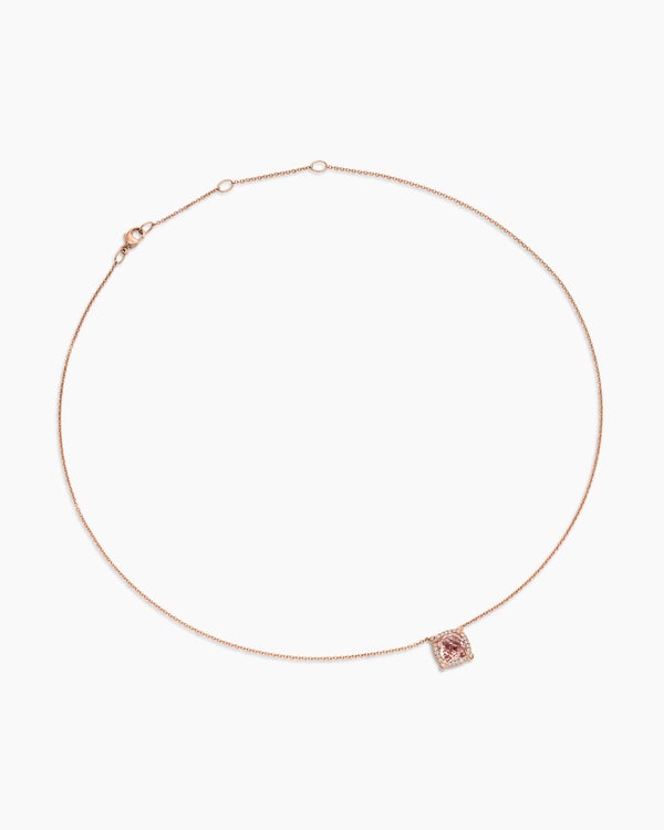 Petite Chatelaine® Pavé Bezel Pendant Necklace in 18K Rose Gold with Morganite and Diamonds, 7mm