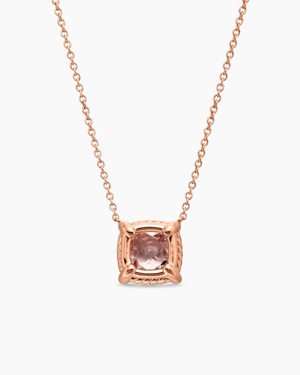 Womens Petite Chatelaine® Pavé Bezel Pendant Necklace in 18ct Rose Gold with Morganite and Diamonds, 7mm