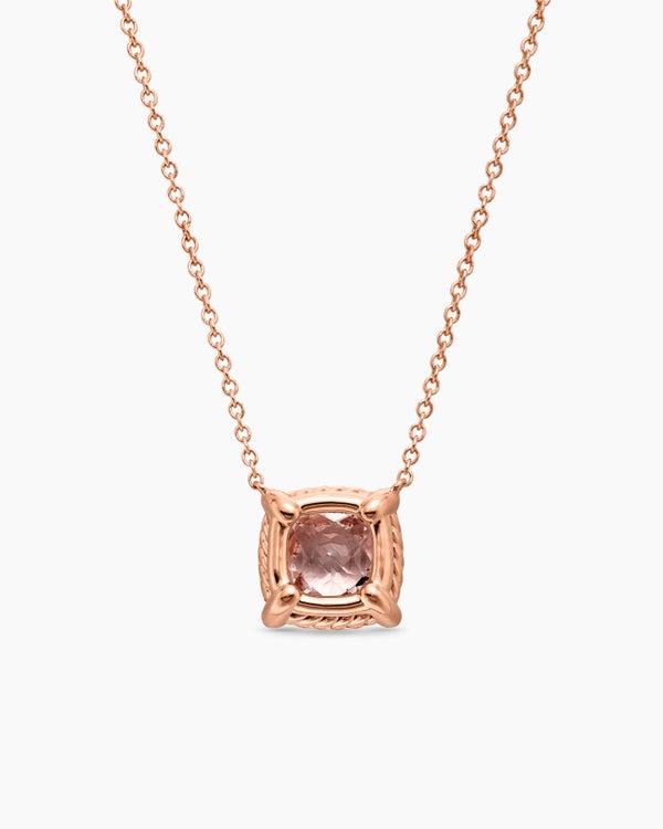 Petite Chatelaine® Pavé Bezel Pendant Necklace in 18K Rose Gold with Morganite and Diamonds, 7mm