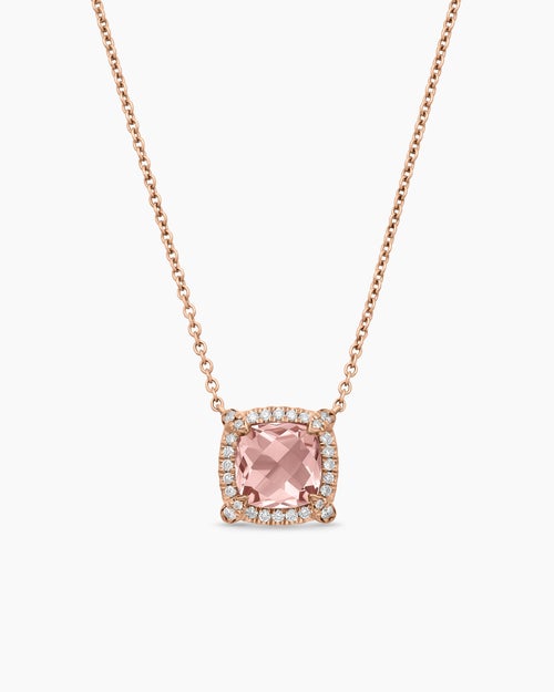 Collier avec pendentif à chatons et à pavé Petite Châtelaine® en or rose 18 carats avec morganite et diamants, 7 mm femmes