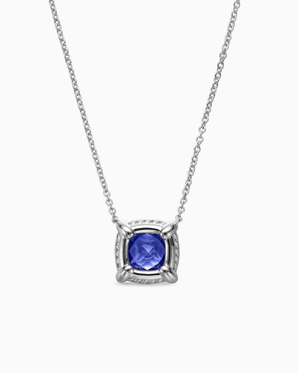 Womens Petite Chatelaine® Pavé Bezel Pendant Necklace in 18K White Gold with Tanzanite and Diamonds, 7mm