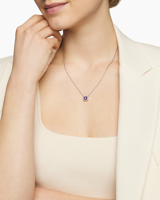 Petite Chatelaine Pavé Bezel Pendant Necklace in Sterling Silver, 7mm