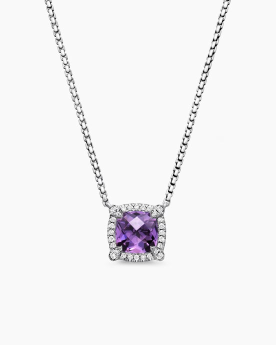 Petite Chatelaine Pavé Bezel Pendant Necklace in Sterling Silver, 7mm