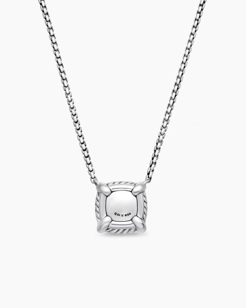 Womens Petite Chatelaine® Pavé Bezel Pendant Necklace in Sterling Silver with Black Onyx and Diamonds, 7mm