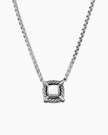 Petite Chatelaine® Pavé Bezel Pendant Necklace in Sterling Silver with Blue Topaz and Diamonds, 7mm
