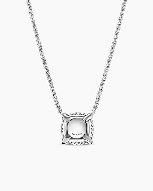 Womens Petite Chatelaine® Pavé Bezel Pendant Necklace in Sterling Silver with Morganite and Diamonds, 7mm