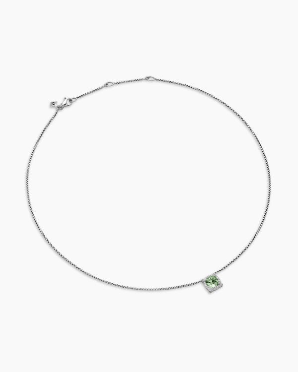 Collier avec pendentif à chatons et à pavé Petite Chatelaine® en argent sterling avec prasiolite et diamants, 7 mm