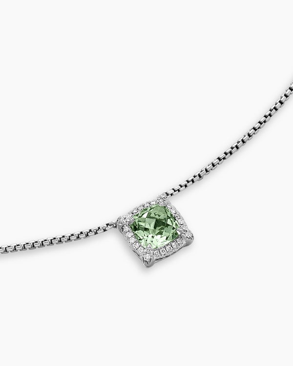 Collier avec pendentif à chatons et à pavé Petite Chatelaine® en argent sterling avec prasiolite et diamants, 7 mm
