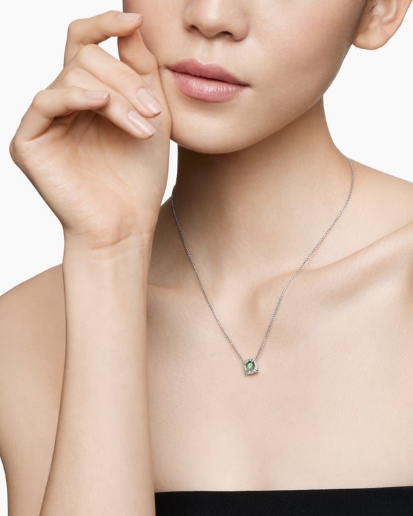 Collier avec pendentif à chatons et à pavé Petite Chatelaine® en argent sterling avec prasiolite et diamants, 7 mm