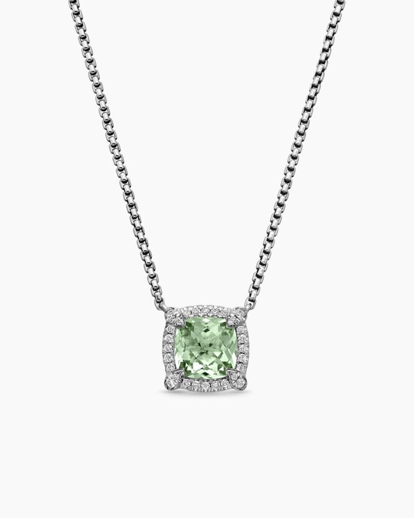 Collier avec pendentif à chatons et à pavé Petite Chatelaine® en argent sterling avec prasiolite et diamants, 7 mm