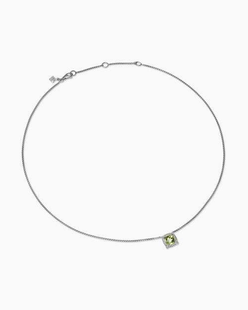 Womens Petite Chatelaine® Pavé Bezel Pendant Necklace in Sterling Silver with Peridot and Diamonds, 7mm