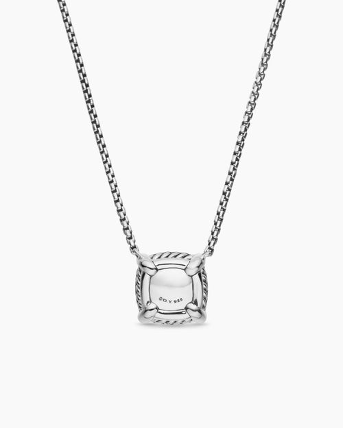 Womens Petite Chatelaine® Pavé Bezel Pendant Necklace in Sterling Silver with Rhodolite Garnet and Diamonds, 7mm