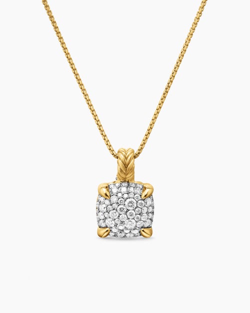 Womens Chatelaine® Pendant Necklace in 18K Yellow Gold with Pavé Diamonds, 11mm