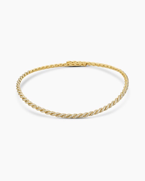Womens Sculpted Cable Flex Necklace in 18K Yellow Gold with Diamonds, 5mm