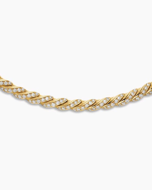 Womens Sculpted Cable Flex Necklace in 18K Yellow Gold with Diamonds, 5mm