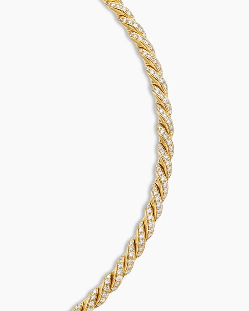 Womens Sculpted Cable Flex Necklace in 18K Yellow Gold with Diamonds, 5mm