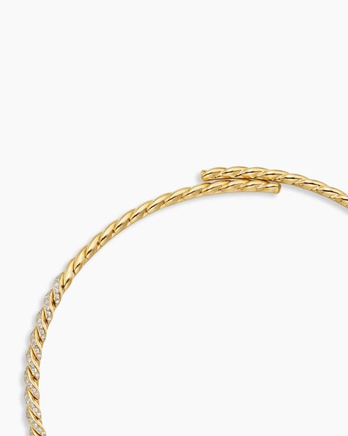 Womens Sculpted Cable Flex Necklace in 18K Yellow Gold with Diamonds, 5mm