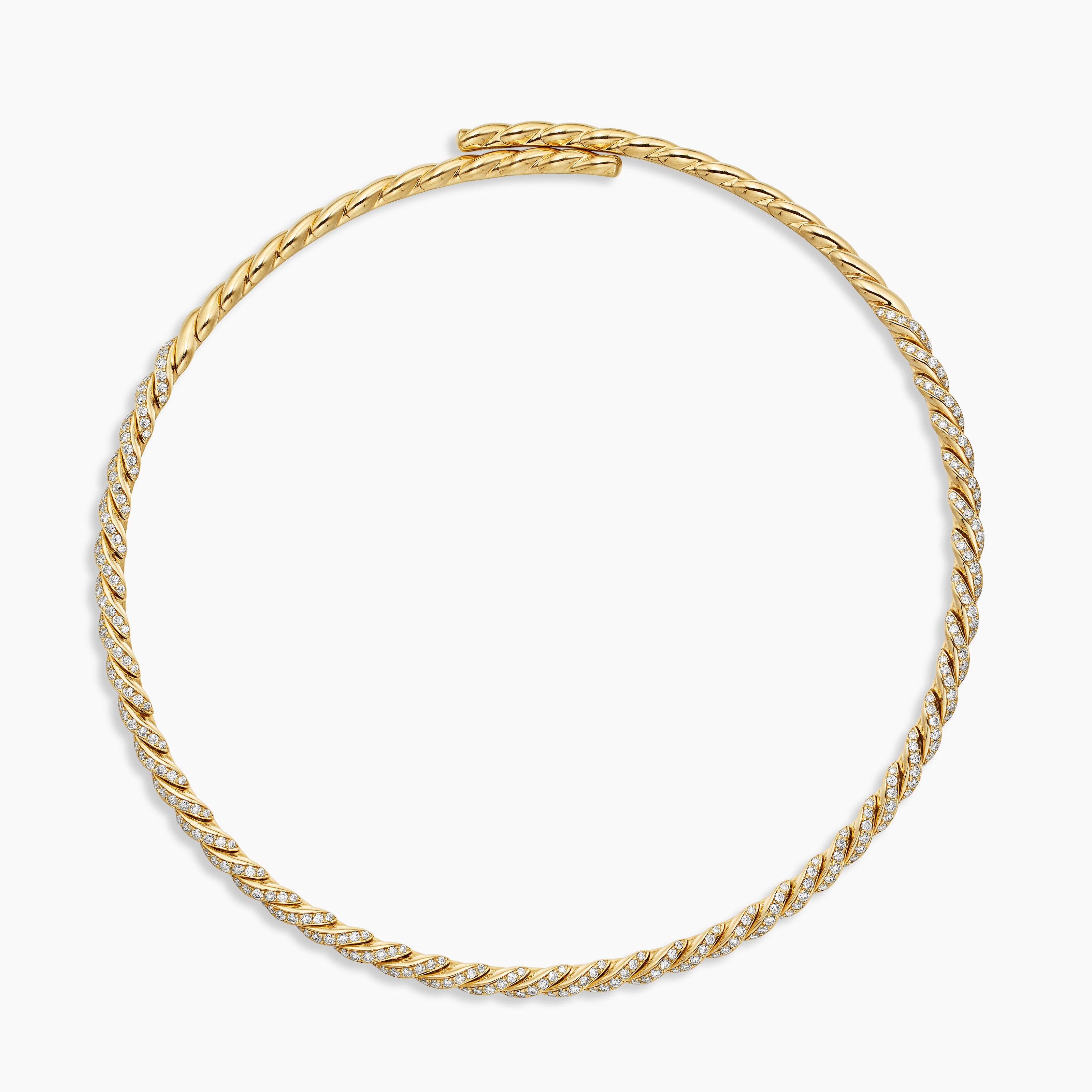 Womens Sculpted Cable Flex Necklace in 18K Yellow Gold with Diamonds, 5mm