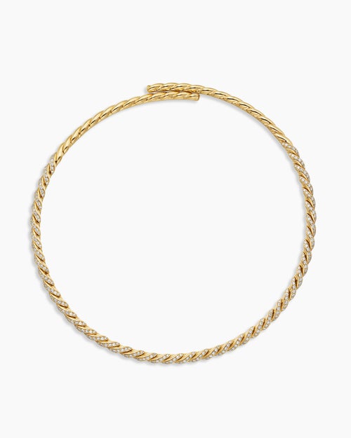 Womens Sculpted Cable Flex Necklace in 18K Yellow Gold with Diamonds, 5mm
