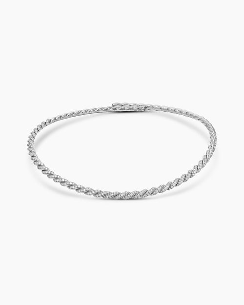 Womens Sculpted Cable Flex Necklace in 18K White Gold with Diamonds, 5mm