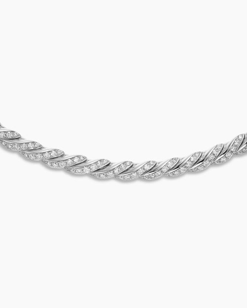 Womens Sculpted Cable Flex Necklace in 18K White Gold with Diamonds, 5mm