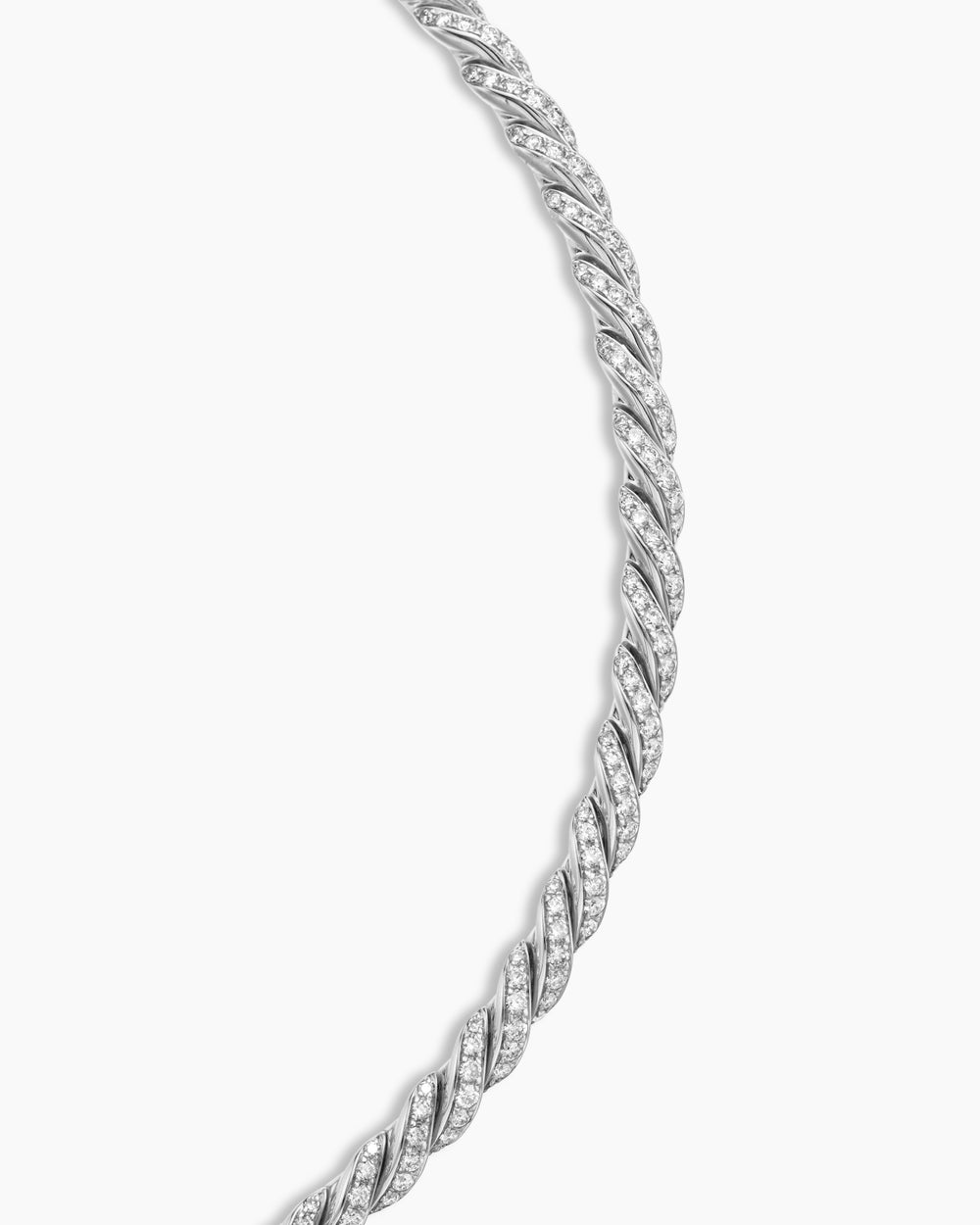Womens Sculpted Cable Flex Necklace in 18K White Gold with Diamonds, 5mm