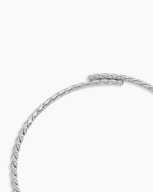 Womens Sculpted Cable Flex Necklace in 18K White Gold with Diamonds, 5mm