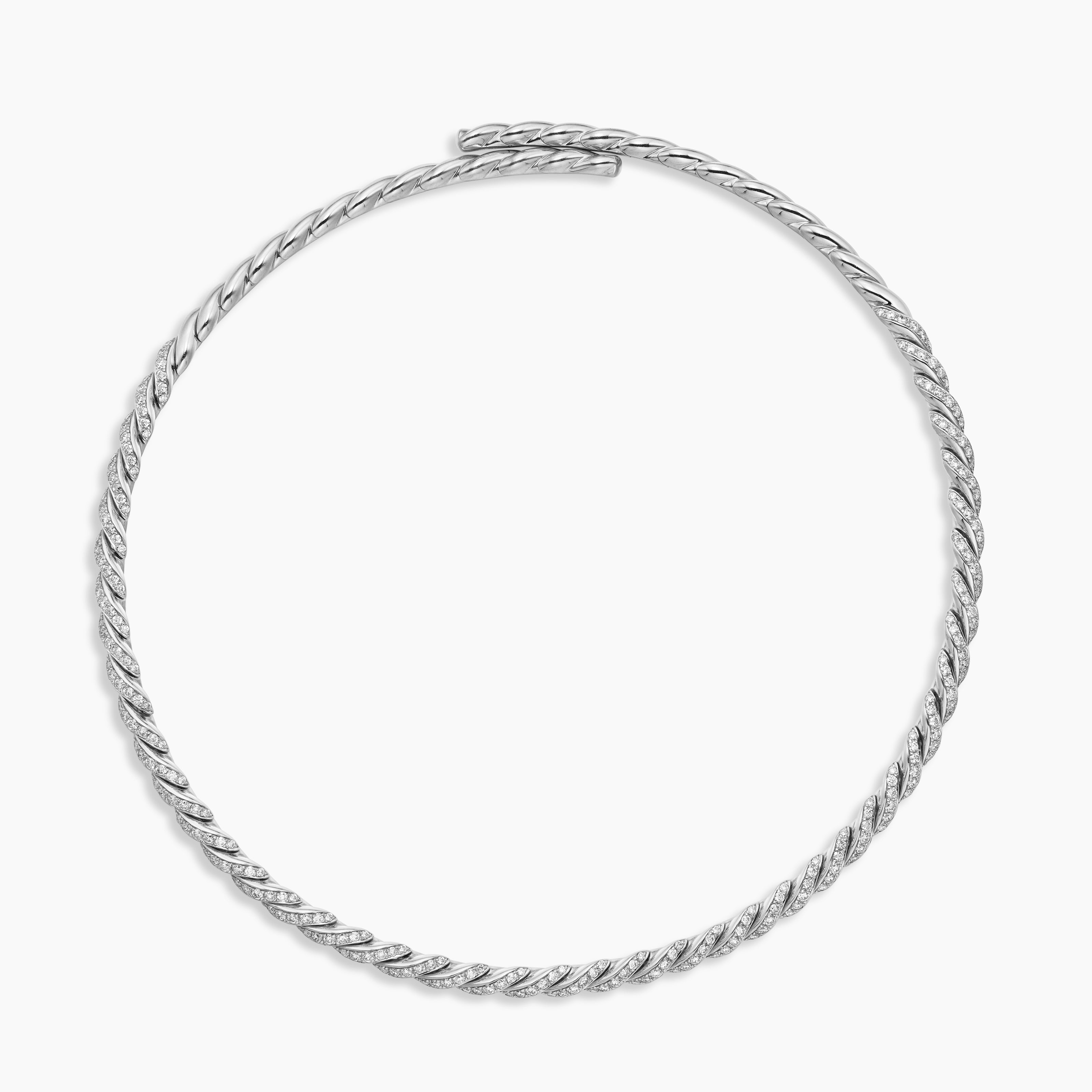 Womens Sculpted Cable Flex Necklace in 18K White Gold with Diamonds, 5mm