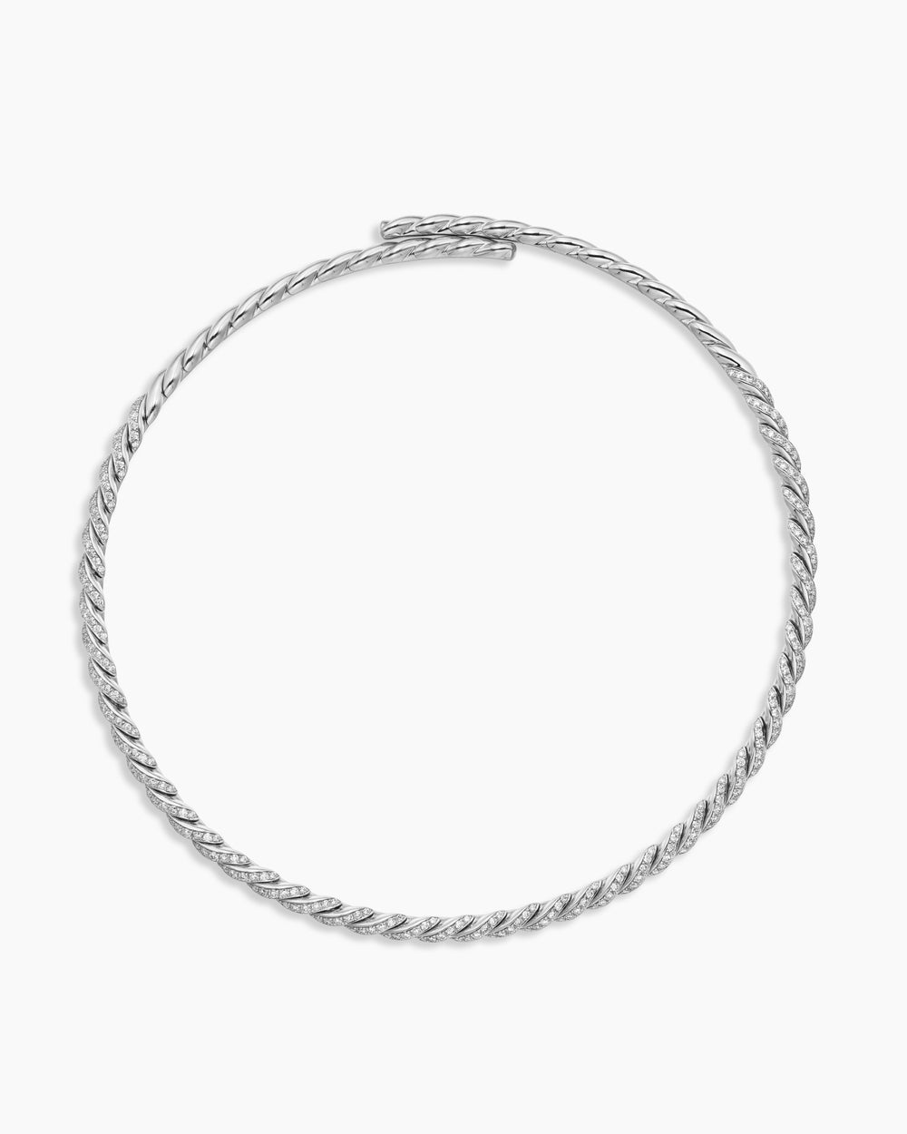 Womens Sculpted Cable Flex Necklace in 18K White Gold with Diamonds, 5mm