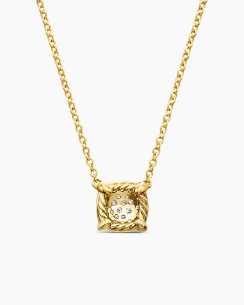 Womens Petite Chatelaine® Pendant Necklace in 18K Yellow Gold with Pavé Diamonds, 7mm