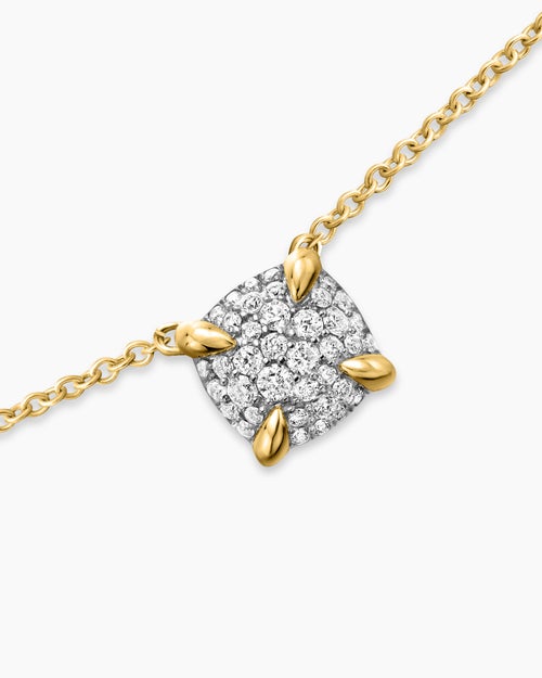 Womens Petite Chatelaine® Pendant Necklace in 18ct Yellow Gold with Pavé Diamonds, 7mm