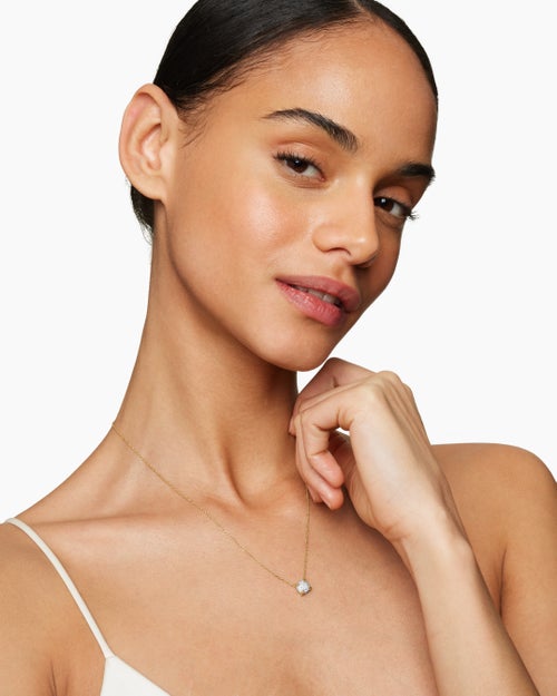 Womens Petite Chatelaine® Pendant Necklace in 18K Yellow Gold with Pavé Diamonds, 7mm