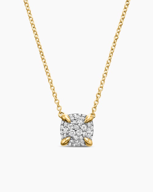 Womens Petite Chatelaine® Pendant Necklace in 18K Yellow Gold with Pavé Diamonds, 7mm