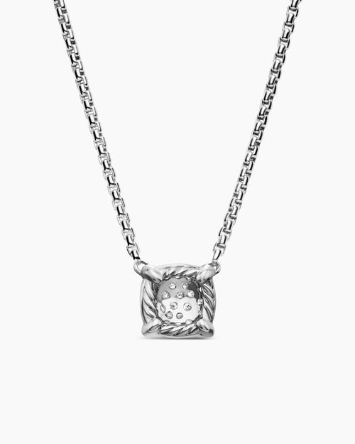 Womens Petite Chatelaine® Pendant Necklace in Sterling Silver with Pavé Diamonds, 7mm